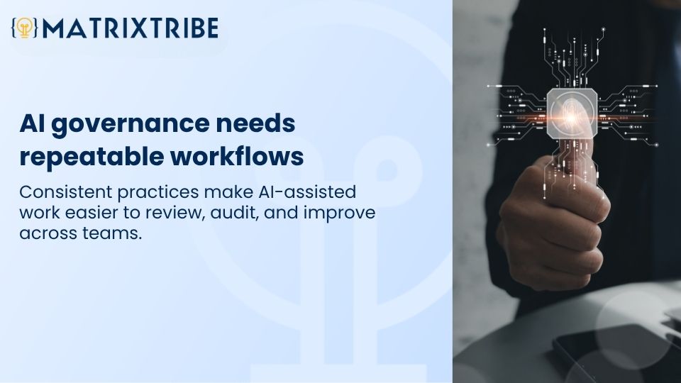 Consistent practices make AI-assisted work easier to review, audit, and improve across teams.