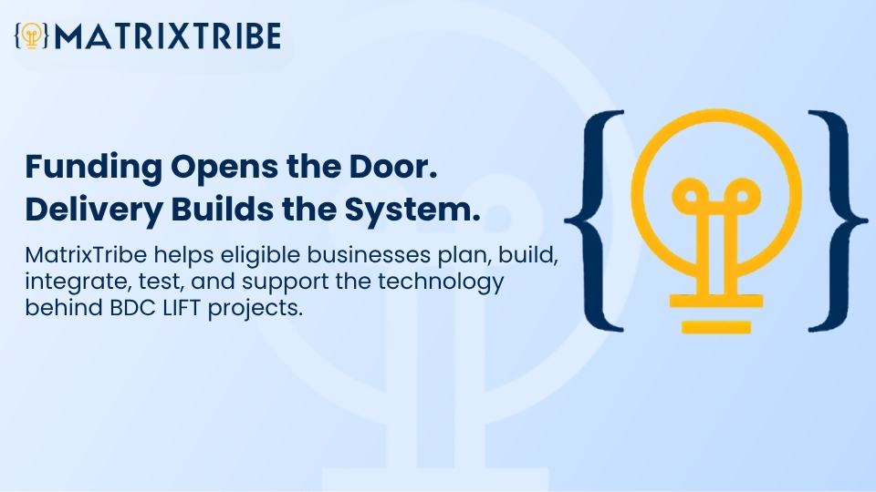 MatrixTribe helps eligible businesses plan, build, integrate, test, and support the technology behind BDC LIFT projects.