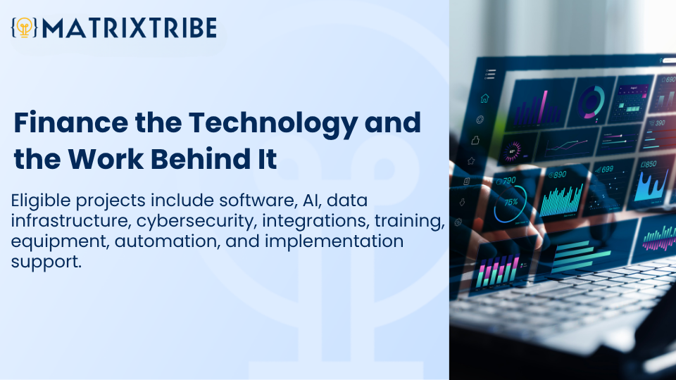 BDC LIFT Eligible projects include software, AI, data infrastructure, cybersecurity, integrations, training, equipment, automation, and implementation support.