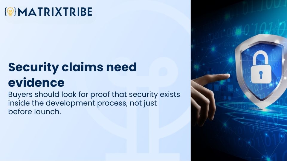 Buyers should look for proof that security exists inside the development process, not just before launch.