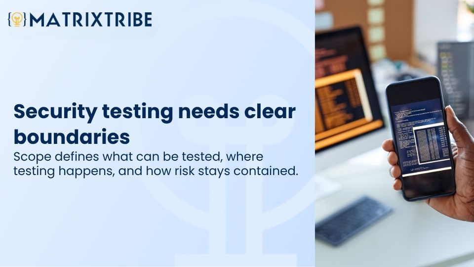 Scope defines what can be tested, where testing happens, and how risk stays contained.
