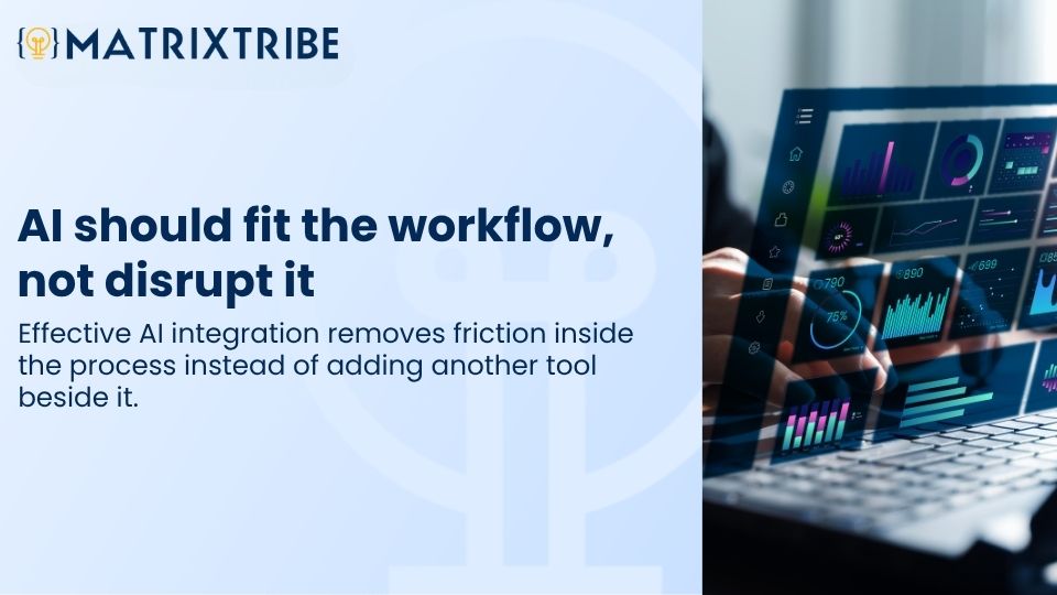 Effective AI integration removes friction inside the process instead of adding another tool beside it.