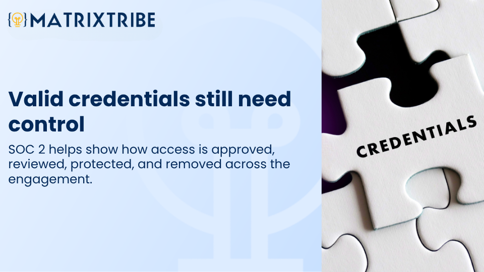 SOC 2 helps show how access is approved, reviewed, protected, and removed across the engagement.